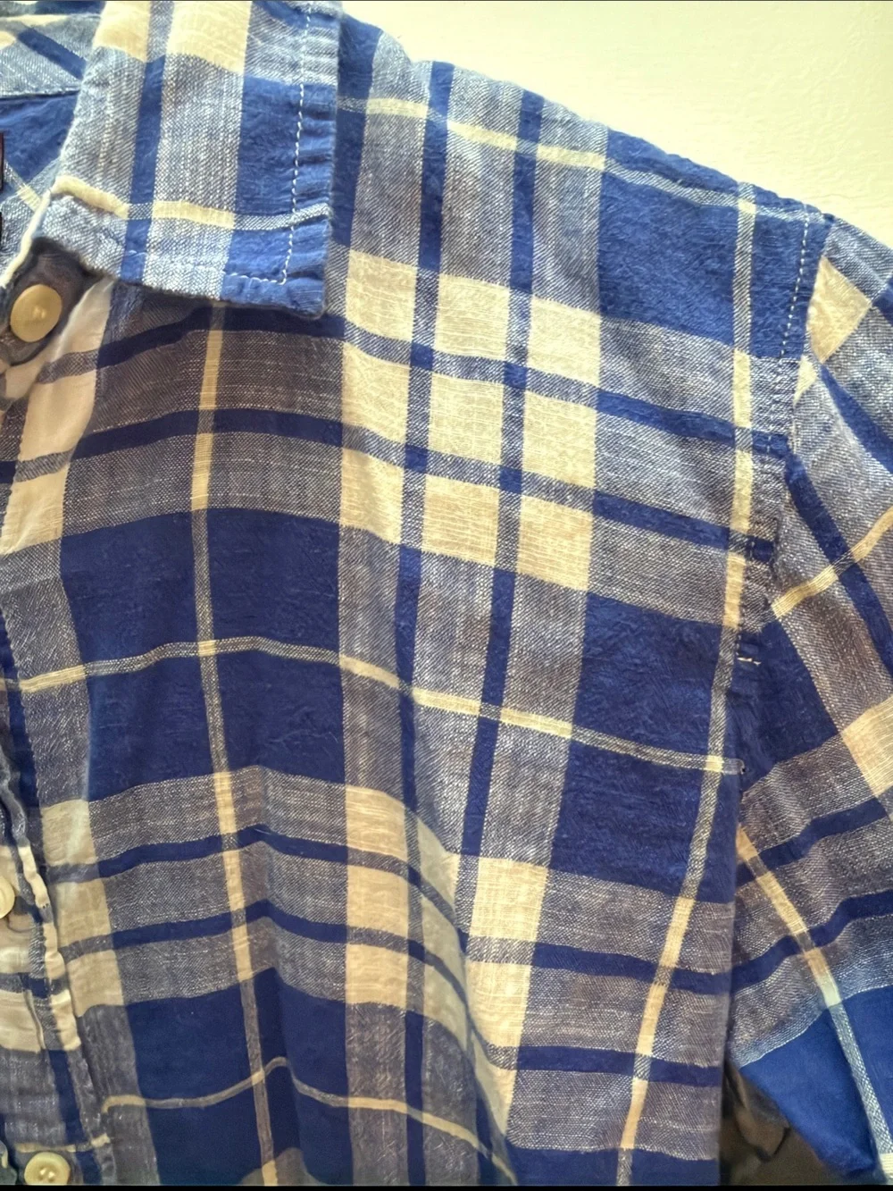 J. Crew Perfect Blue and White Plaid Long-Sleeve Button-Down Shirt size 4